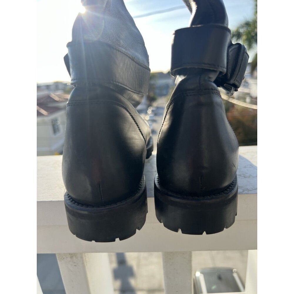 BURBERRY black leather biker moto tall lug sole boots biker designer 39.5 - Picture 7 of 16
